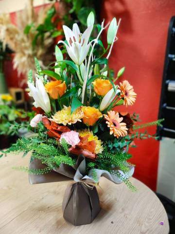 Bouquet Hauteur Orange et Blanc